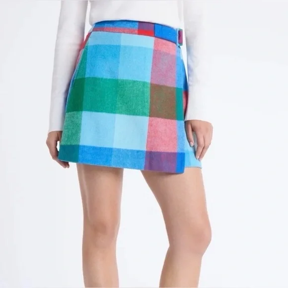 Free Assembly Plaid Faux Wrap Mini Skirt - Size 16 - Picture 1 of 12